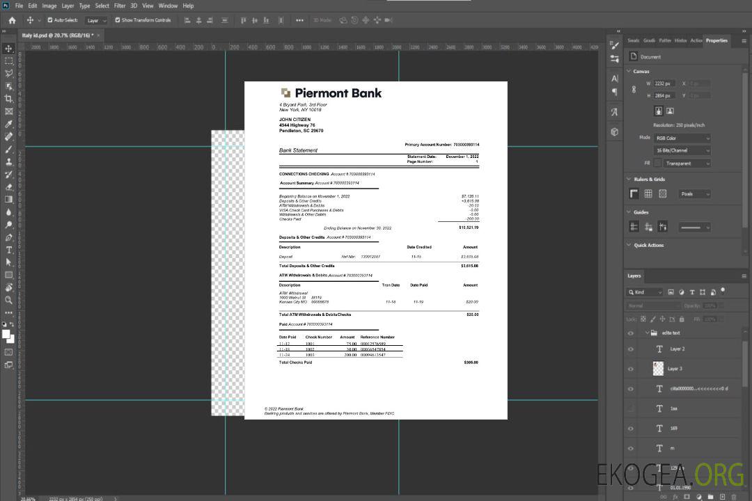 Modèle Word et PDF de relevé bancaire USA New York Piermont template Modèle Word et PDF de relevé bancaire USA New York Piermont template